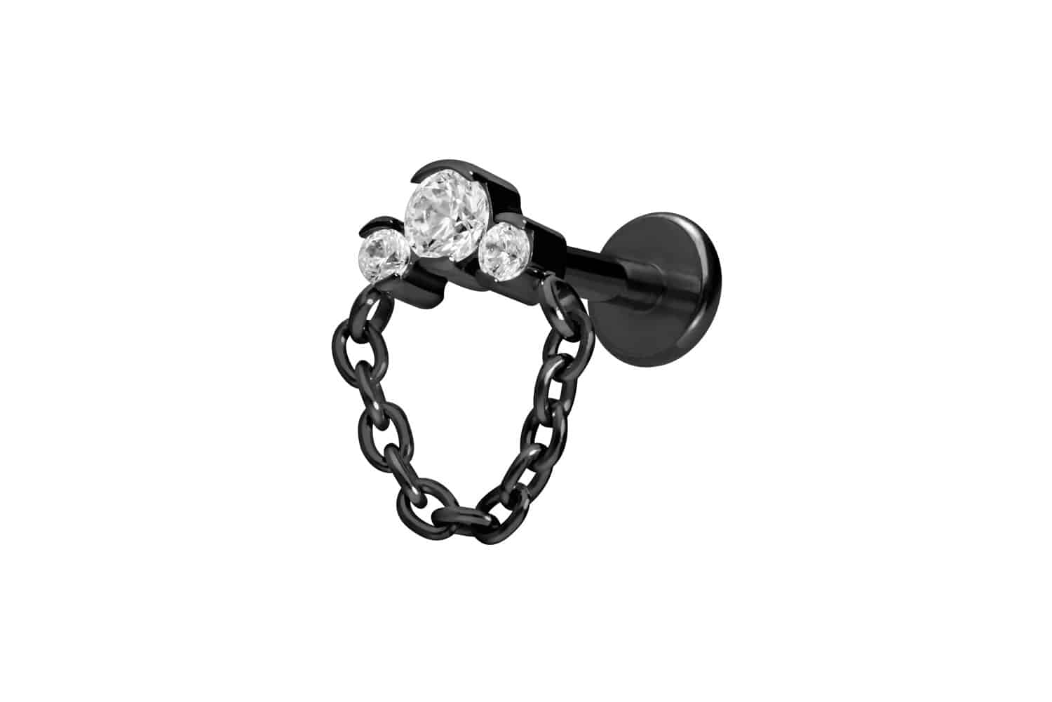 Titan Labret Piercing mit Innengewinde 3 EINGEFASSTE KRISTALLE + KETTE